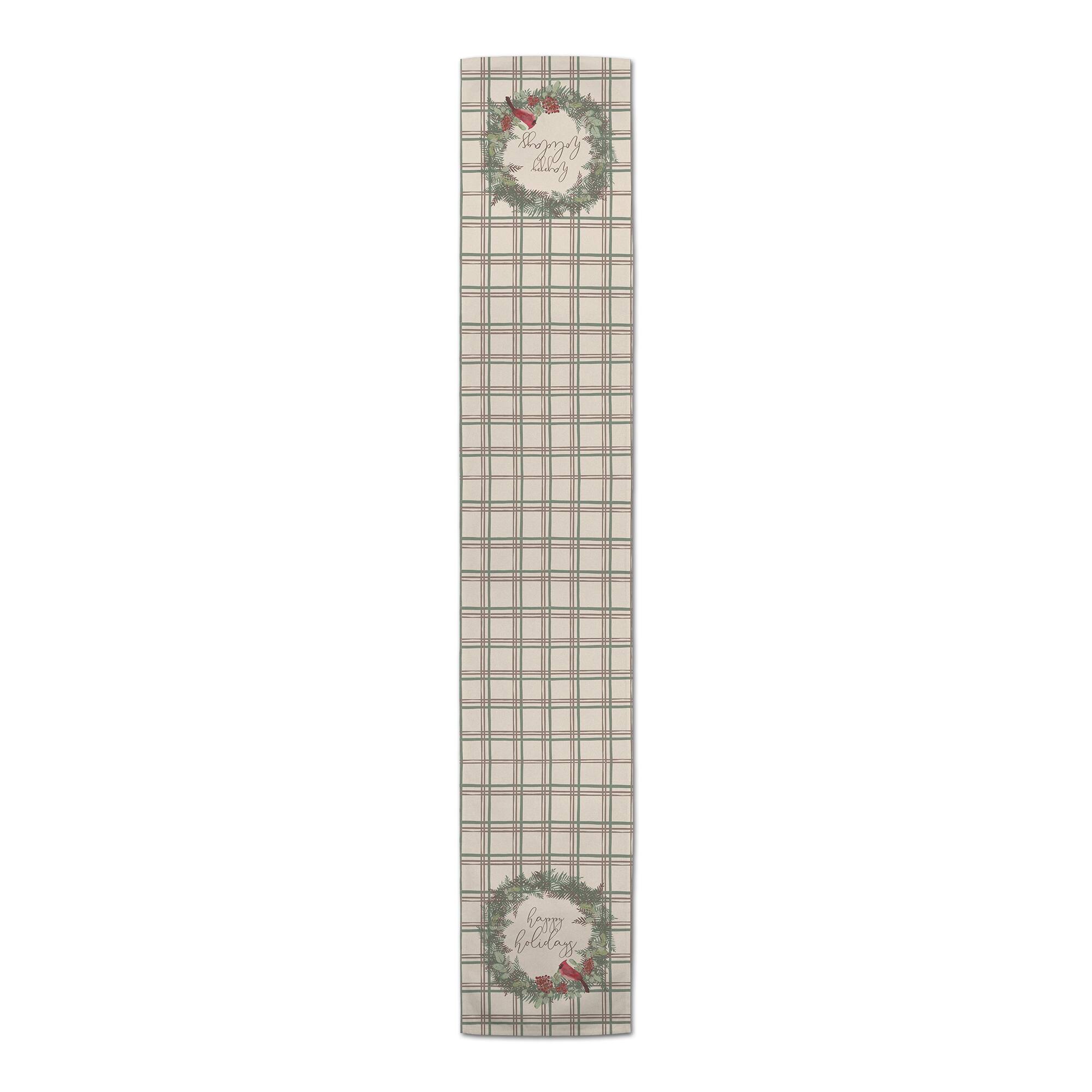 72" Happy Holidays Plaid Cotton Twill Runner